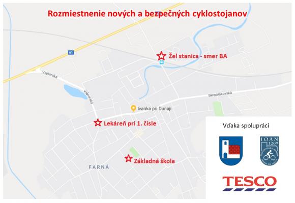 Rozmiestnenie nových cyklostojanov v Ivanke pri Dunaji Rozmiestnenie nových cyklostojanov v Ivanke pri Dunaji